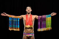 Michael Phelps with his 28 Olympic medals