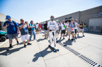 Alonso heading to the garage via the other mode of transport